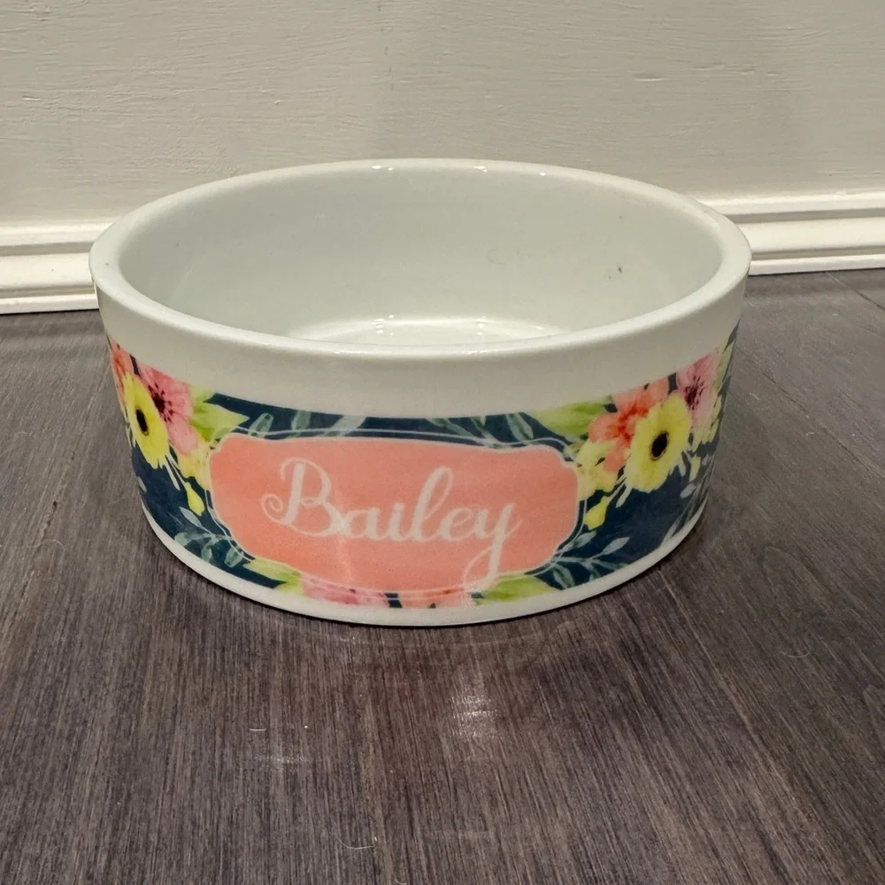 Custom Bailey Large XL Floral Dog Pet Ceramic Bowl with Custom Name